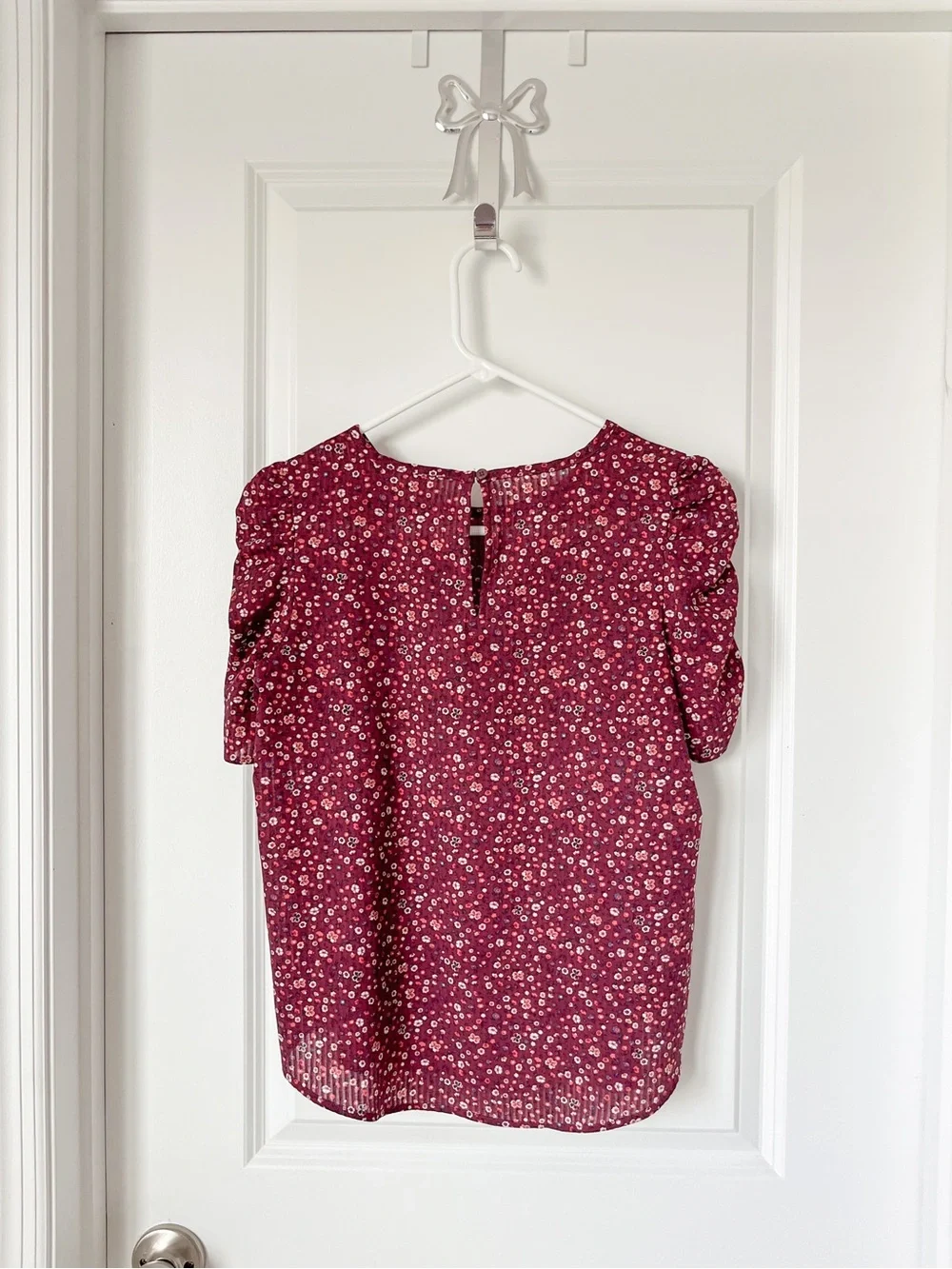 LOFT | Burgundy | Floral Puff-Sleeve | Top
